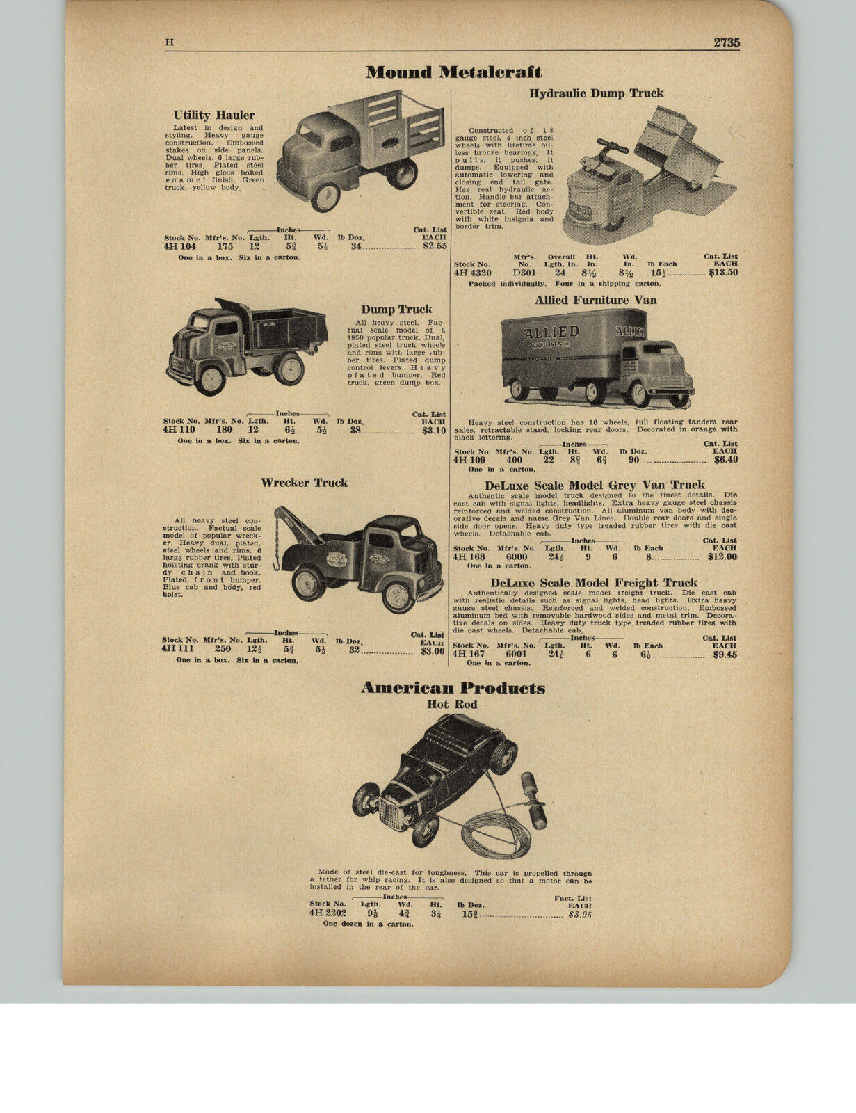 1951 PAPER AD Tonka Structo Toy Trucks Road Grader Dump Allied Van Gasoline 66