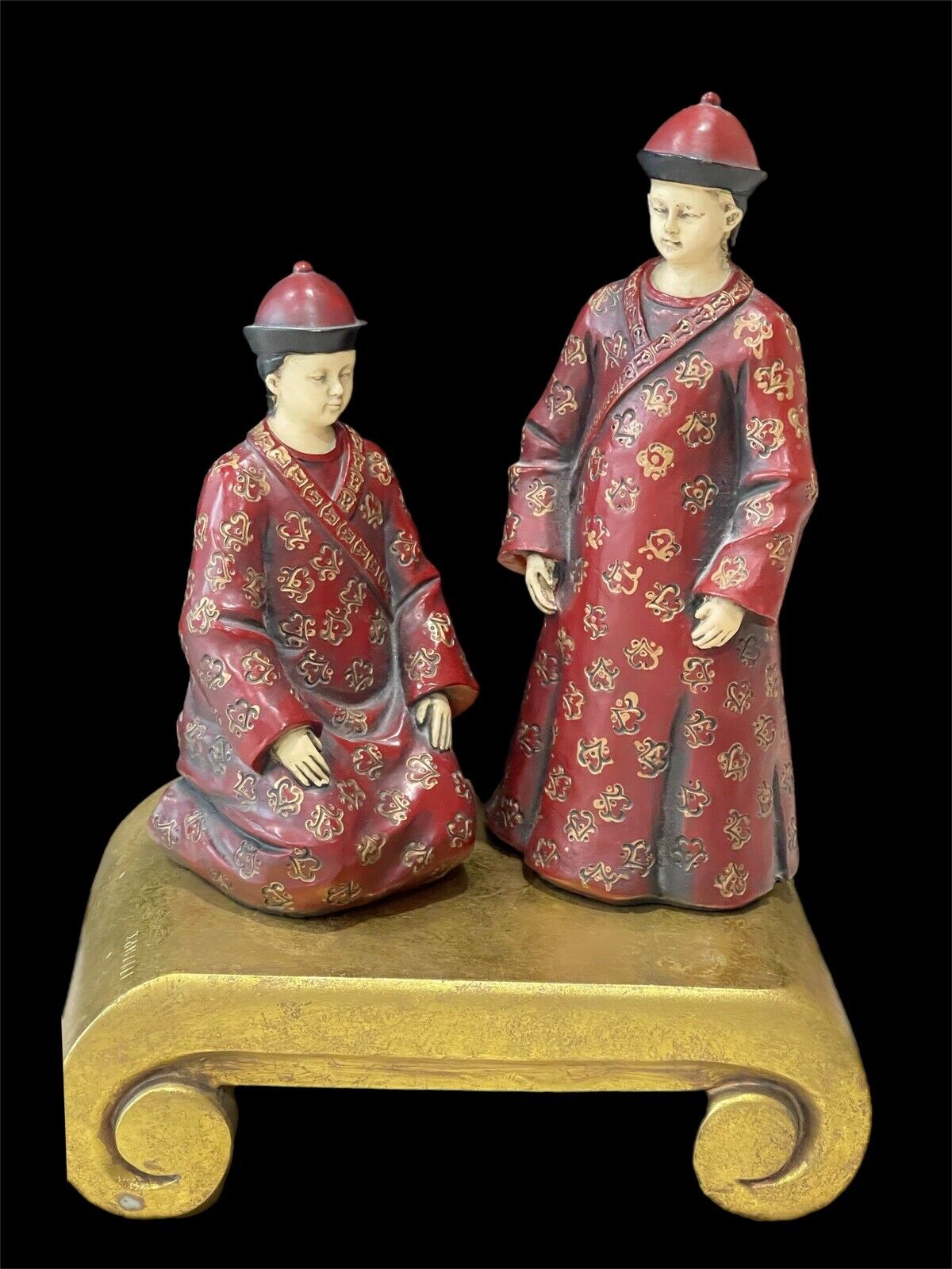 Pair Of Chinese Figures Sitting On Gilded Scroll