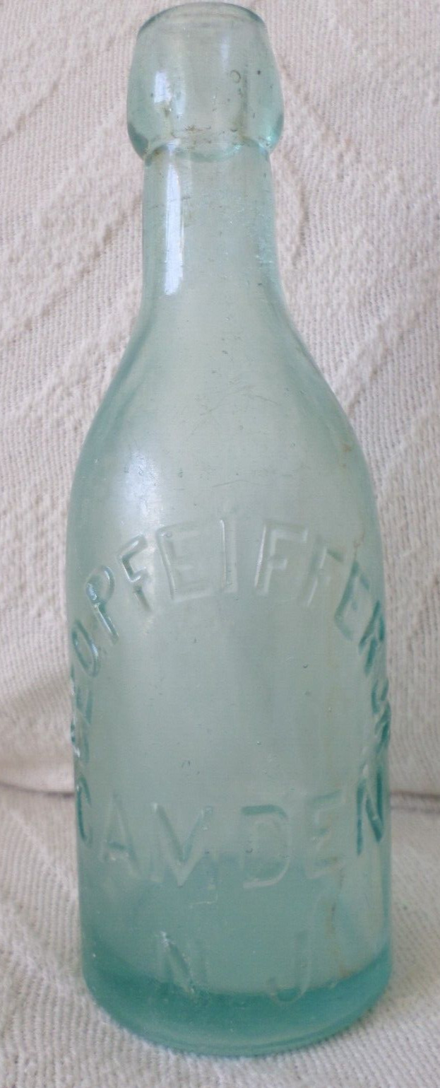 Antique Blob Top Soda/Beer Bottle Geo Pfeiffer Jr Camden NJ Frosted Aqua 1870s