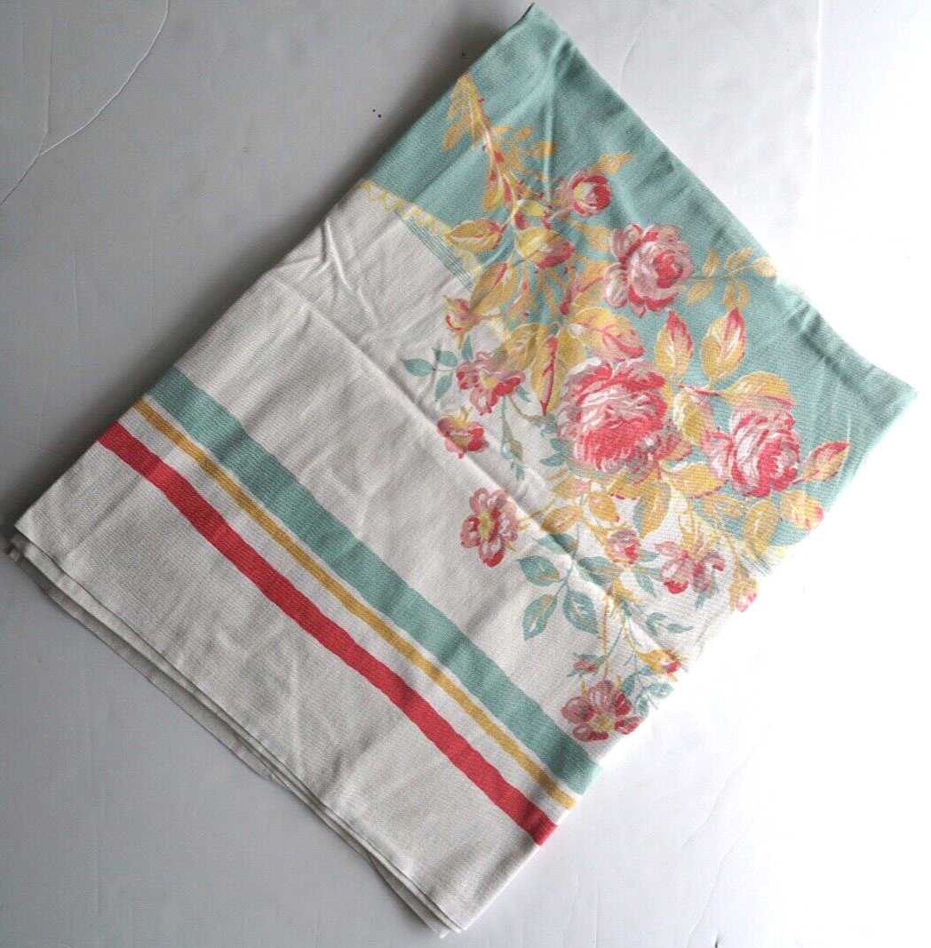 Vintage Pastel Rose Flower Cotton Large Tablecloth 88\