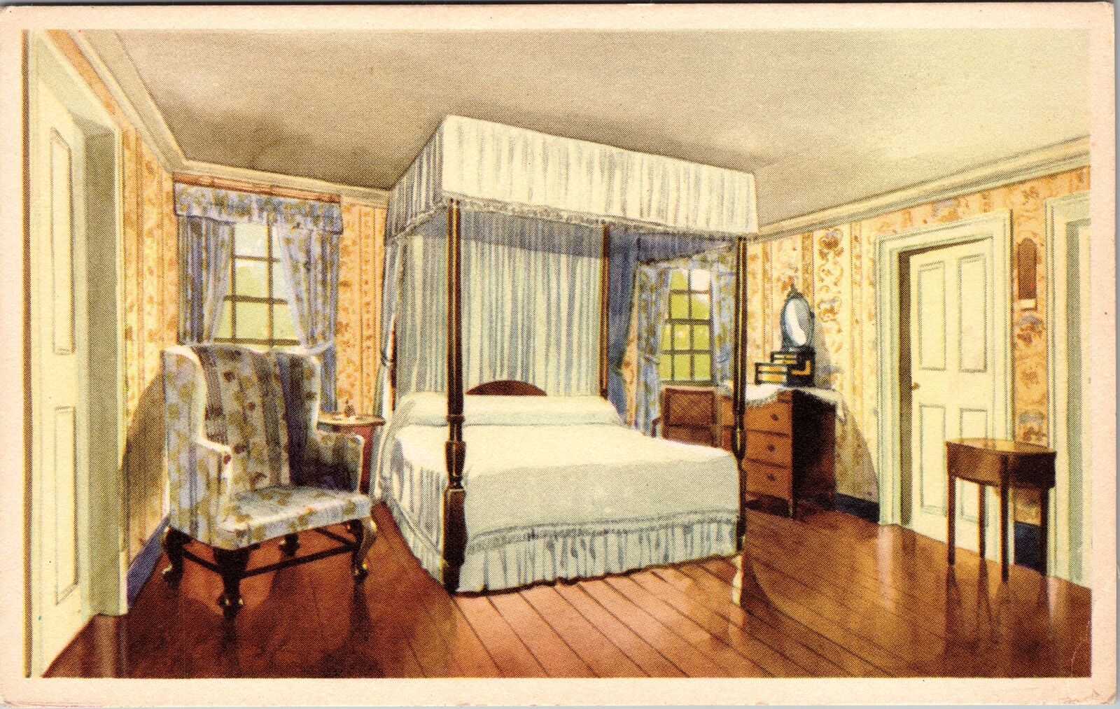 Mt Vernon VA-Virginia, General Washington\'s Bed Chamber Vintage Postcard