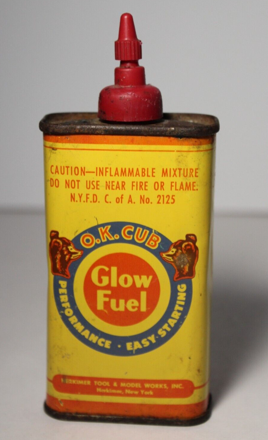 Vintage OIL CAN OK CUB OIL CAN 4 OZ OILER TIN LITHO GRAPHIC OIL CAN HERKIMER NY