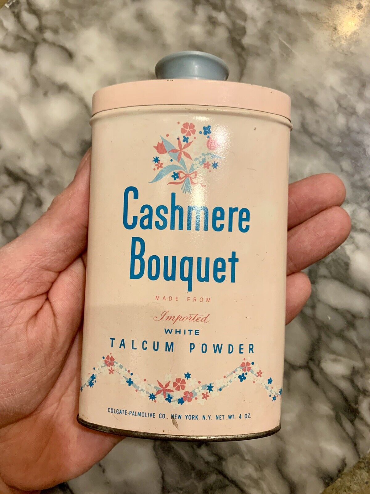 Vintage Cashmere Bouquet Talcum Powder Pink Tin With Original Powder