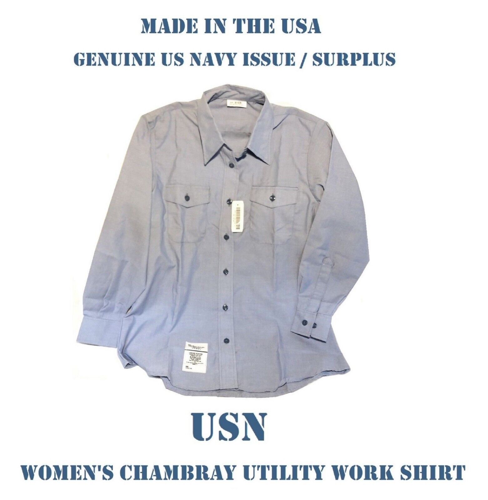 US MILITARY NAVY USN BLUE CHAMBRAY UTILITY WORK LONG SLEEVE SHIRT WOMEN\'S 40x32