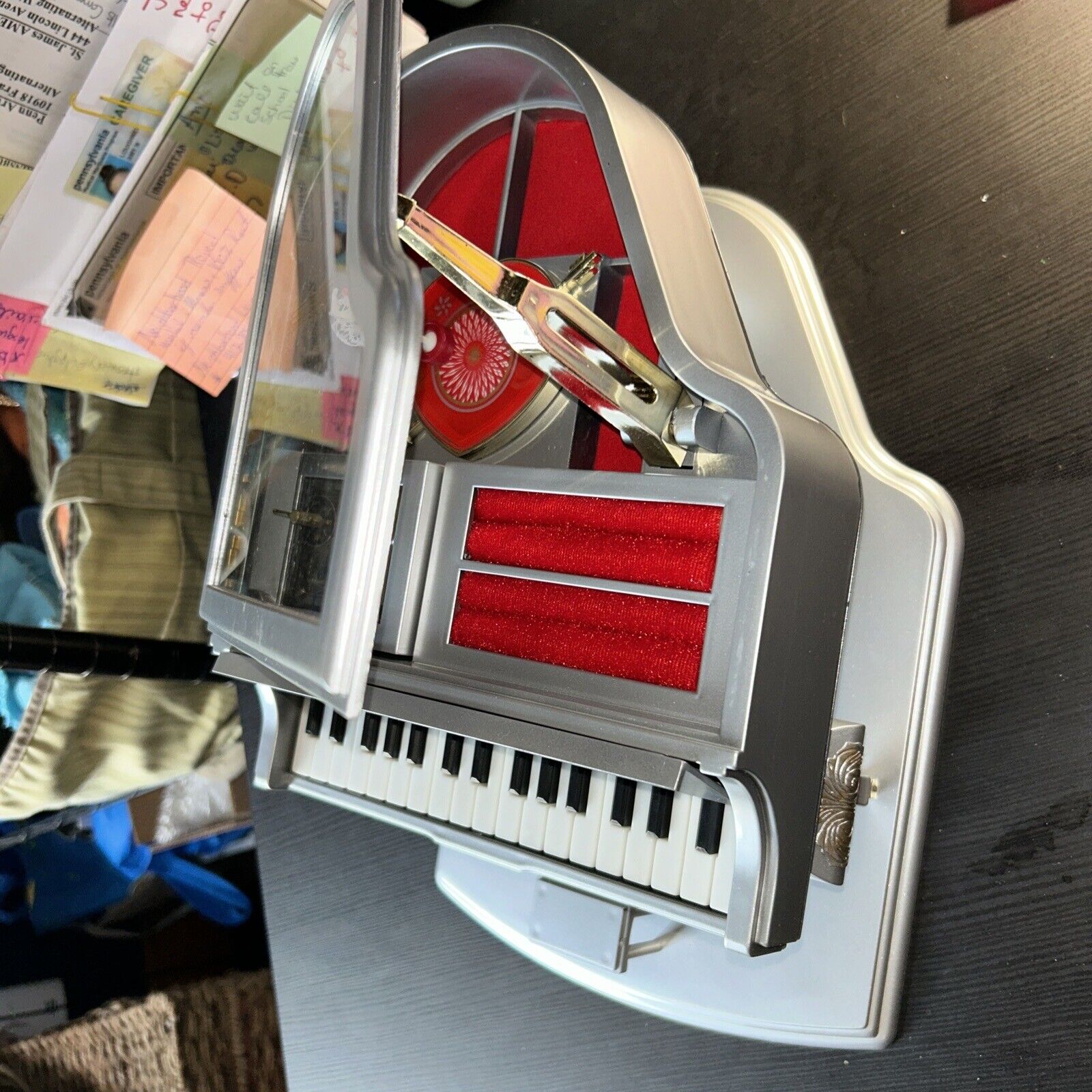 Vintage Clear Plastic Grand Piano Music Box, Plays Music Ballerina 13” L,9”W &6H