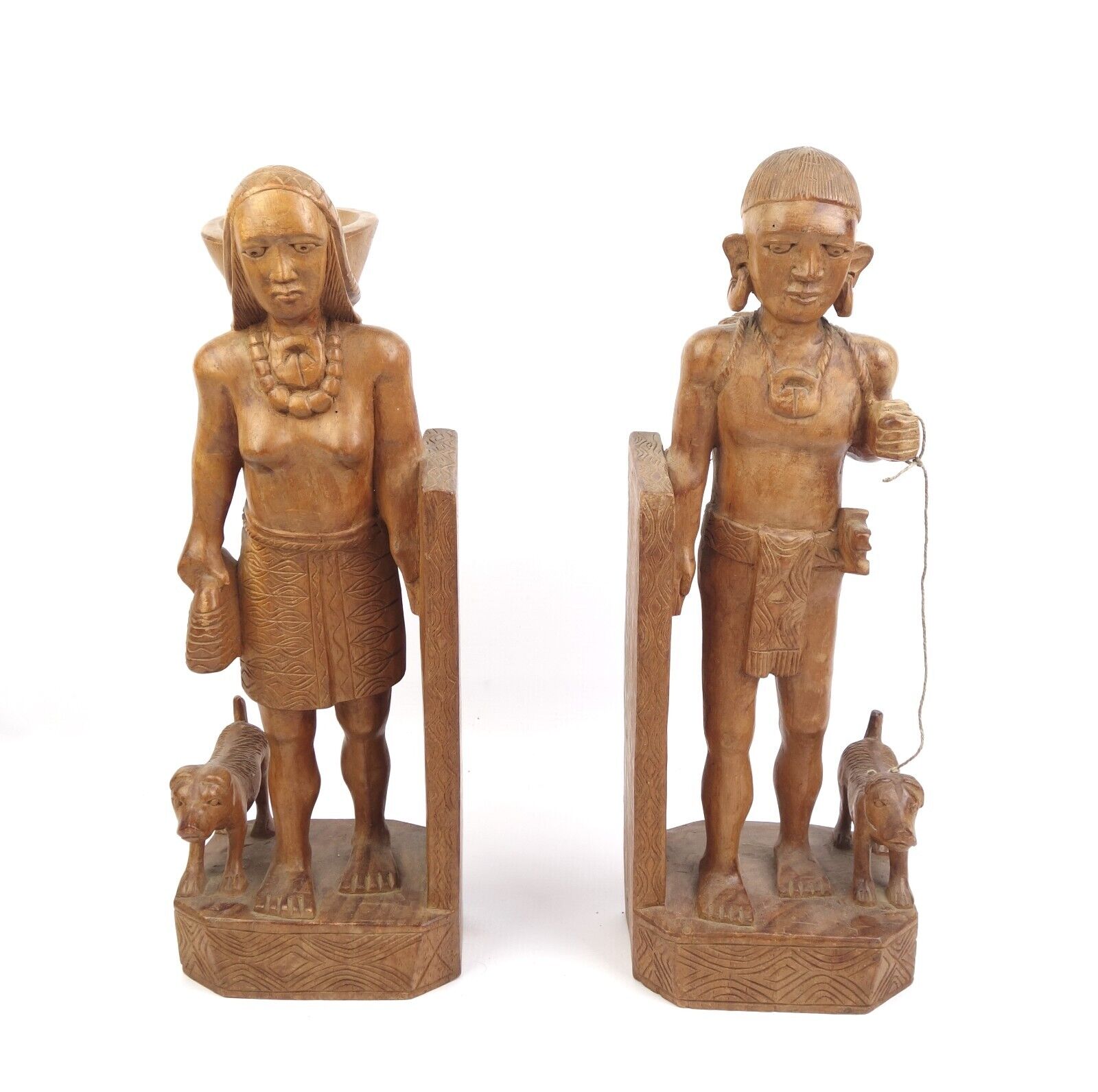 VTG Mid Century Hand Carved Wood Figural Bookends Igorot Vintage Philippines
