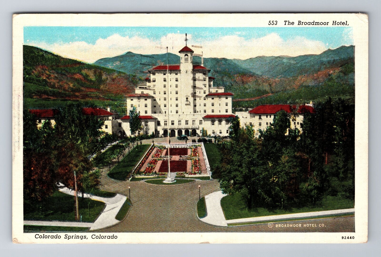 Colorado Springs CO-Colorado, The Broadmoor Hotel, Vintage c1939 Postcard