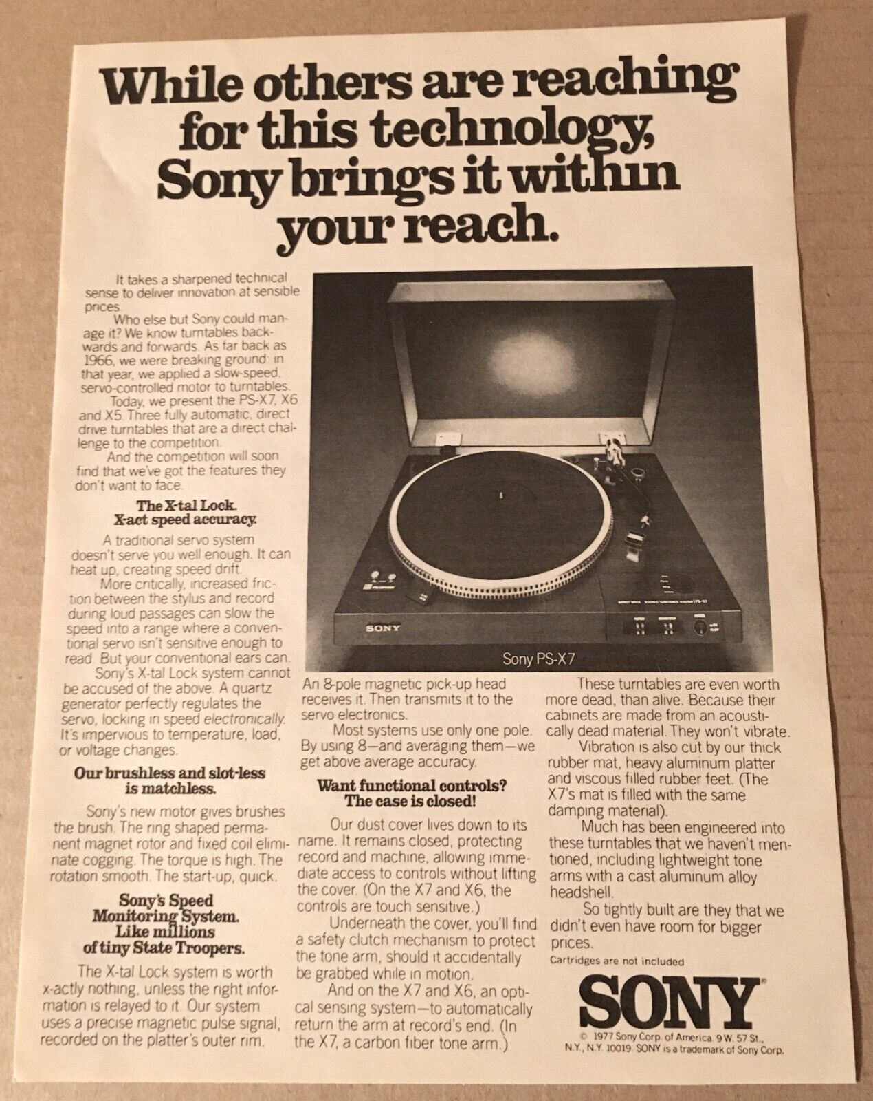 1978 Sony PS-X7 Turntable Record Player vintage print ad 70\'s advertisement