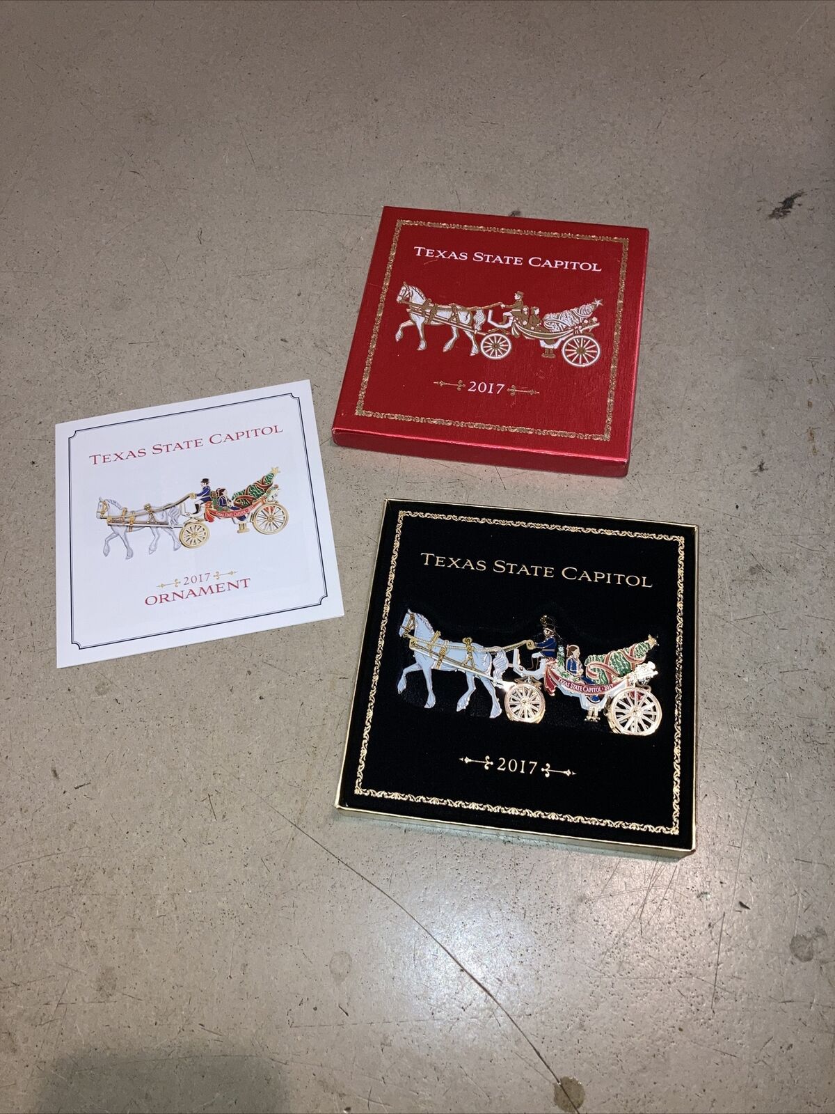 2017 Texas State Capitol Christmas Ornament Metal Horse & Carriage New In Box