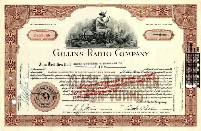 Collins Radio Co. - Stock Certificate - General Stocks
