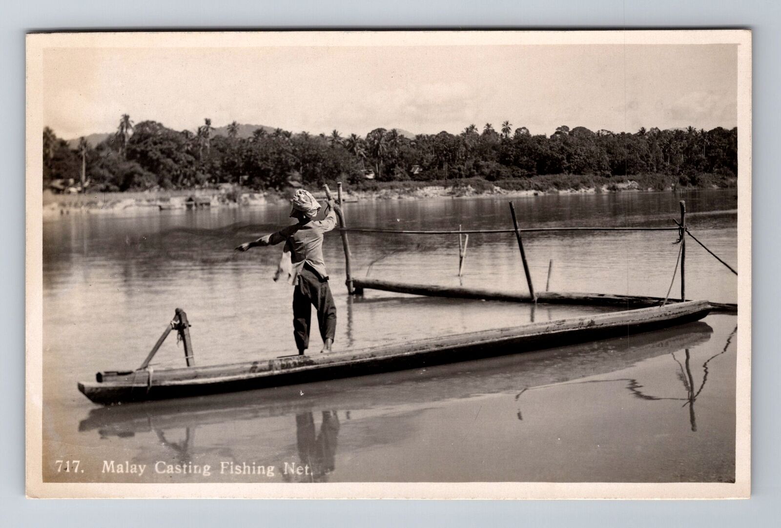 RPPC-Malay Casting Fishing Net, Antique, Vintage Postcard