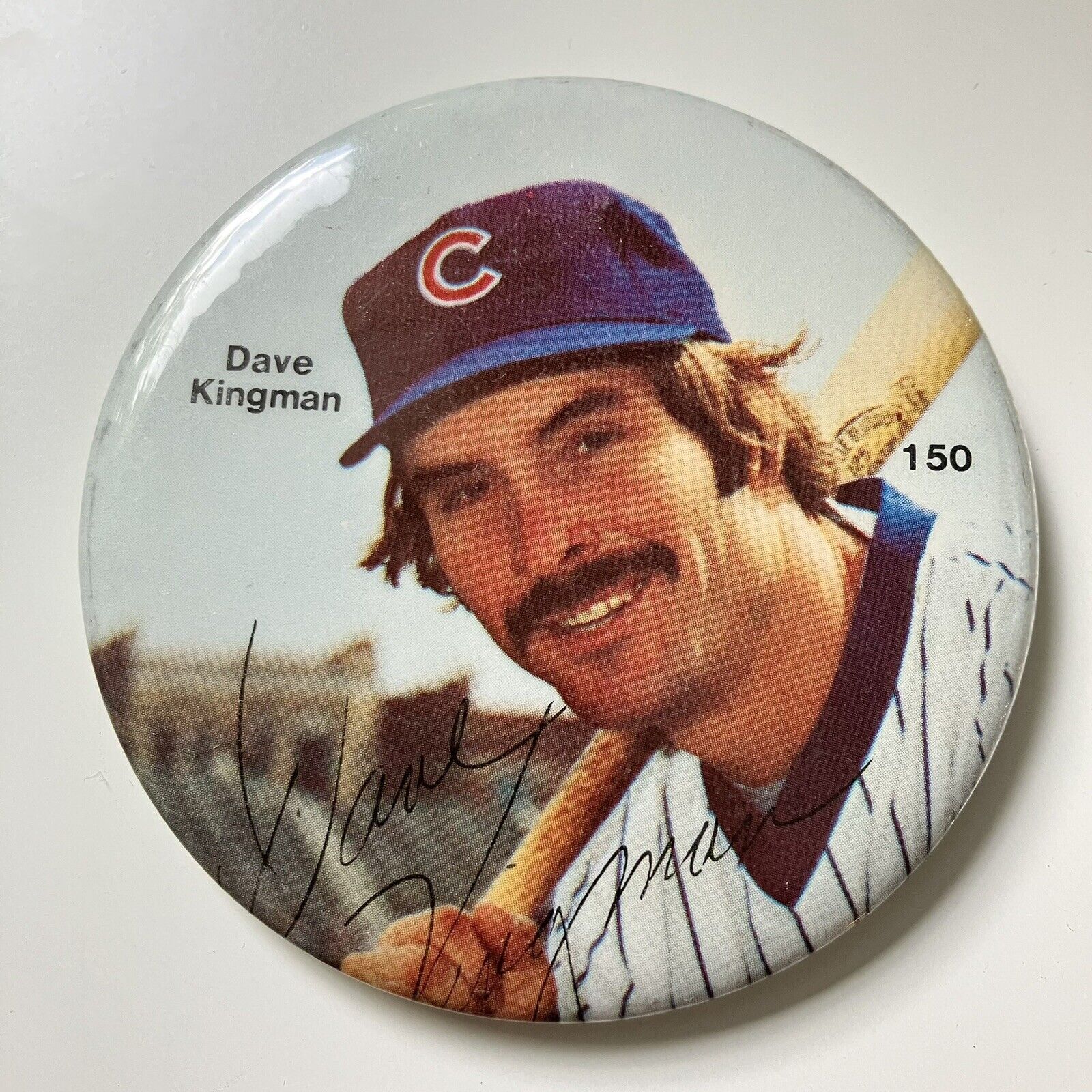 Vintage Button Pin Dave Kingman Signature Headshot Chicago Cubs Baseball