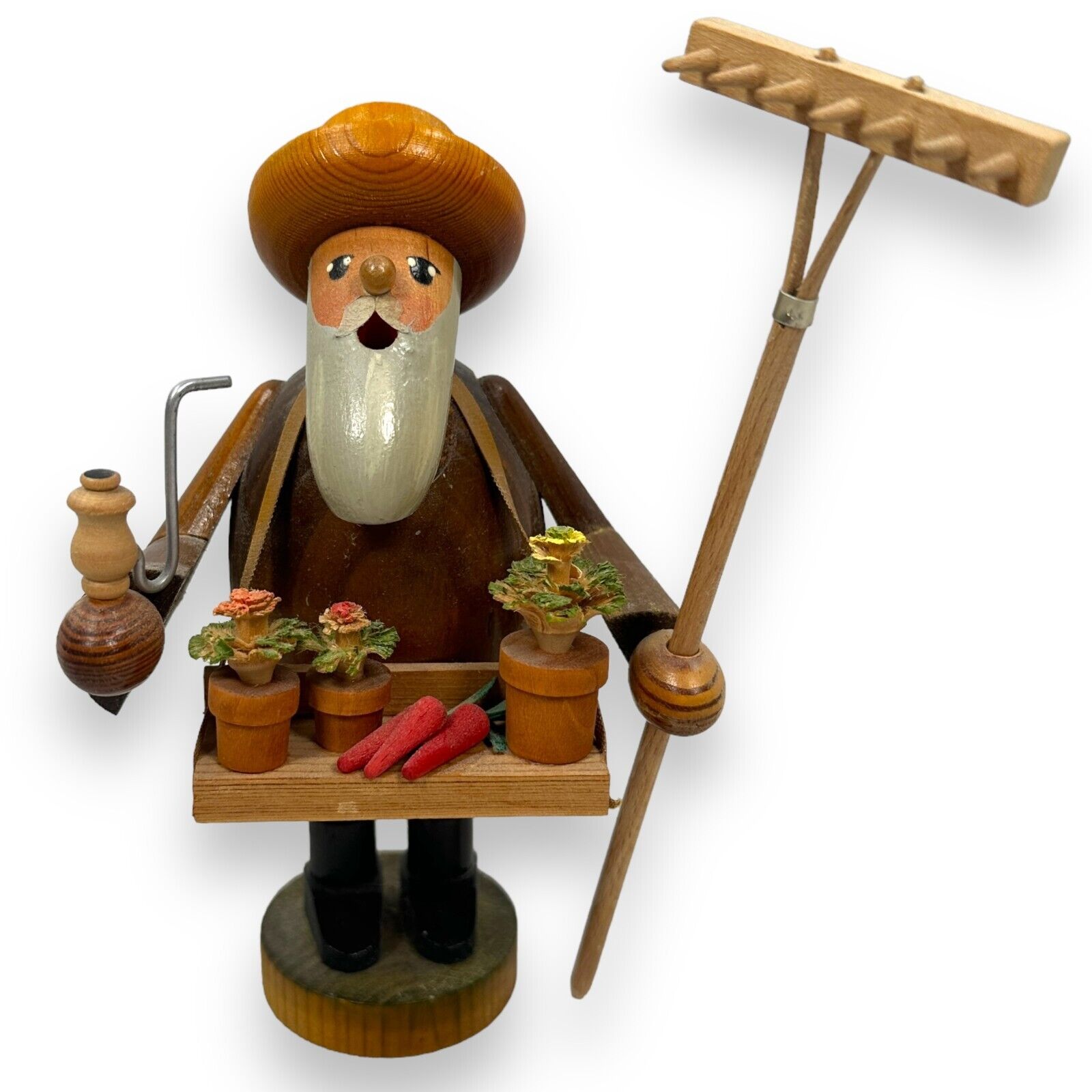 Vintage Erzgebirge German Gardener Wooden Handmade Incense Burner Brown Smoker