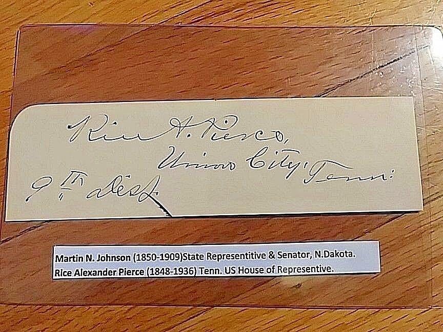 Signature both Senator Martin N Johnson N Dakota & Rice Alexander Pierce, US rep
