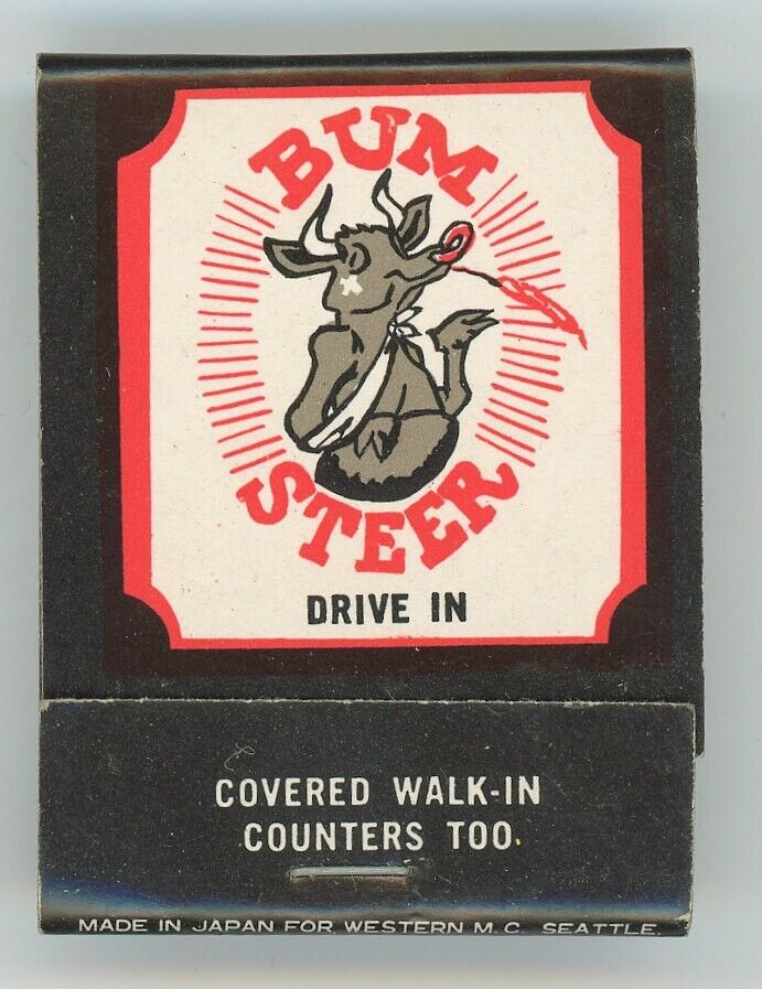 Bum Steer Drive In Kent Wa Benson Shopping Center UL42355 Antique Matchbook D-6