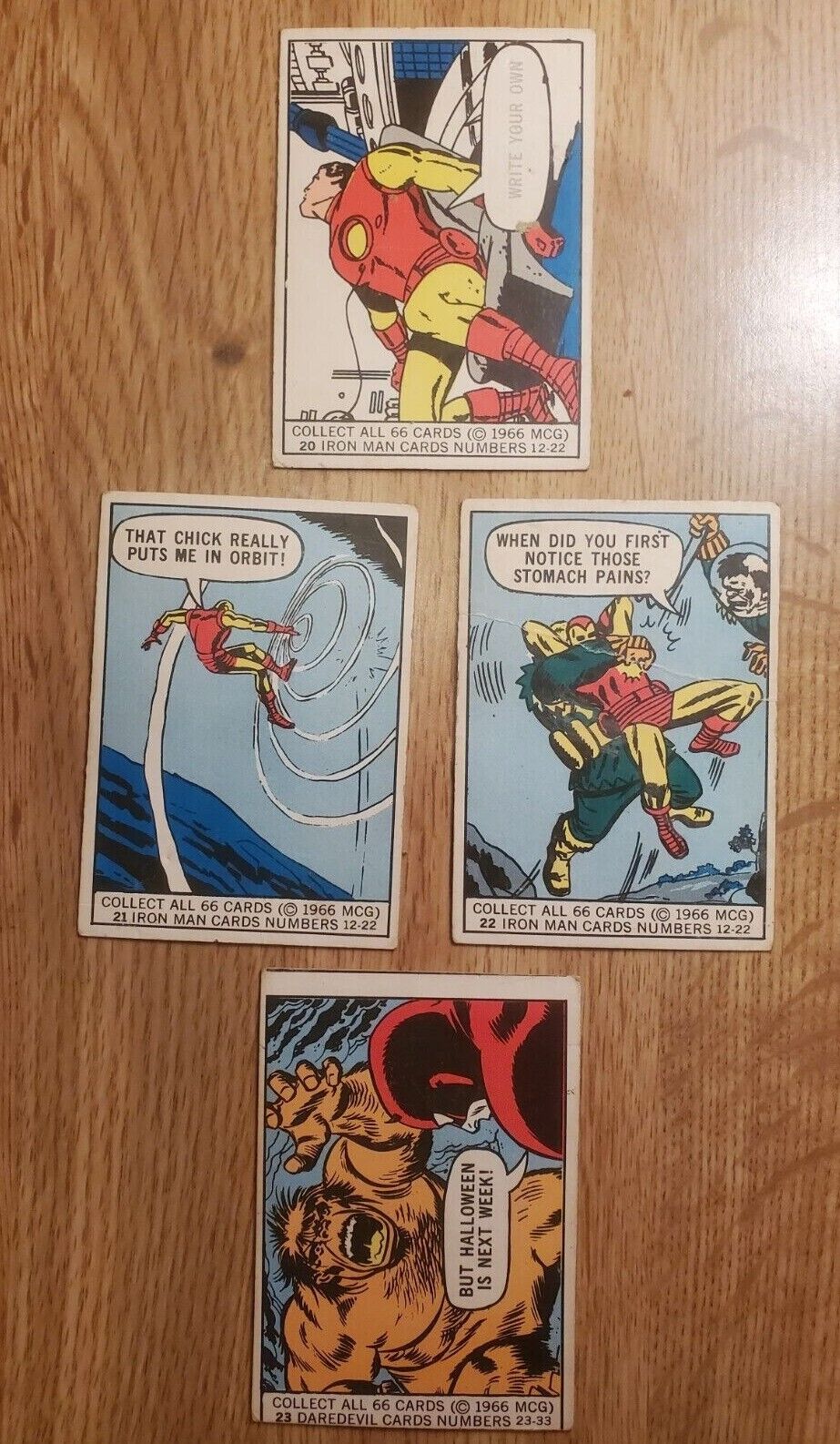 🔥 Marvel Super Hero Trading Cards  20, 21, 22, 23  Iron Man, Hulk 1966 Donruss