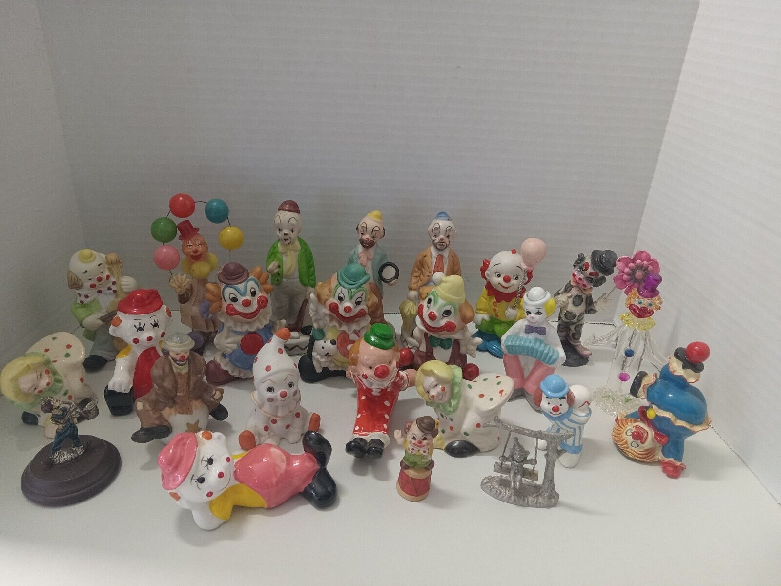 Vintage Clown Figurine Collection Lot Of 24 Porcelain Ceramic Ect. 
