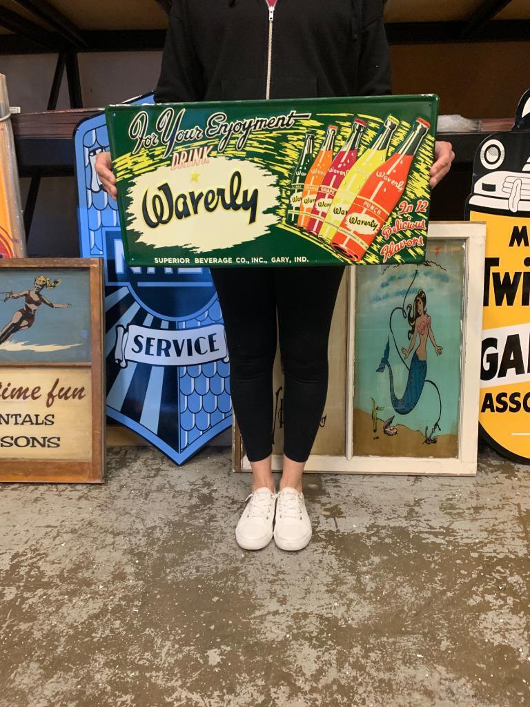 Antique Vintage Old Style Sign Waverly Soda Drinks Made USA
