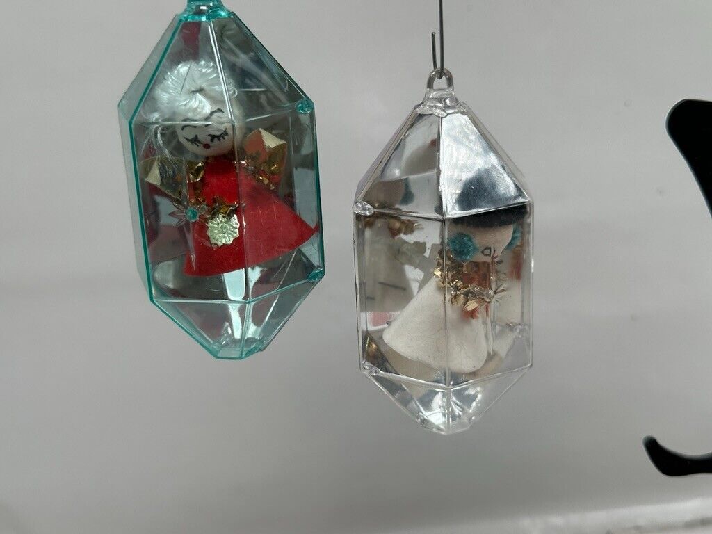 Vintage jewelbrite Diorama Christmas Ornaments Snowman Angel Singing