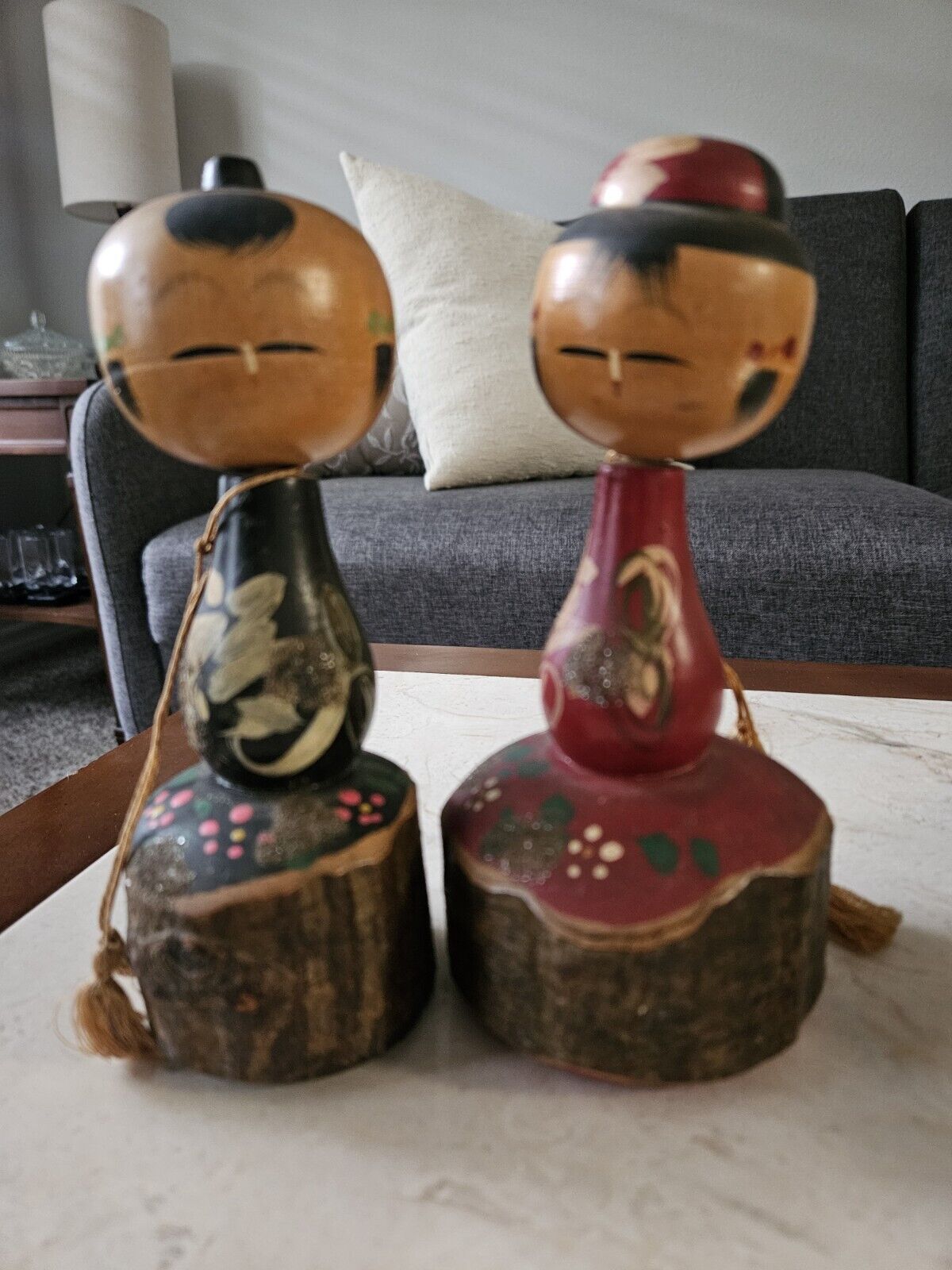 Two Large Vintage Kokeshi Dolls, Beautiful,  Heavy, Great Vtg Condition