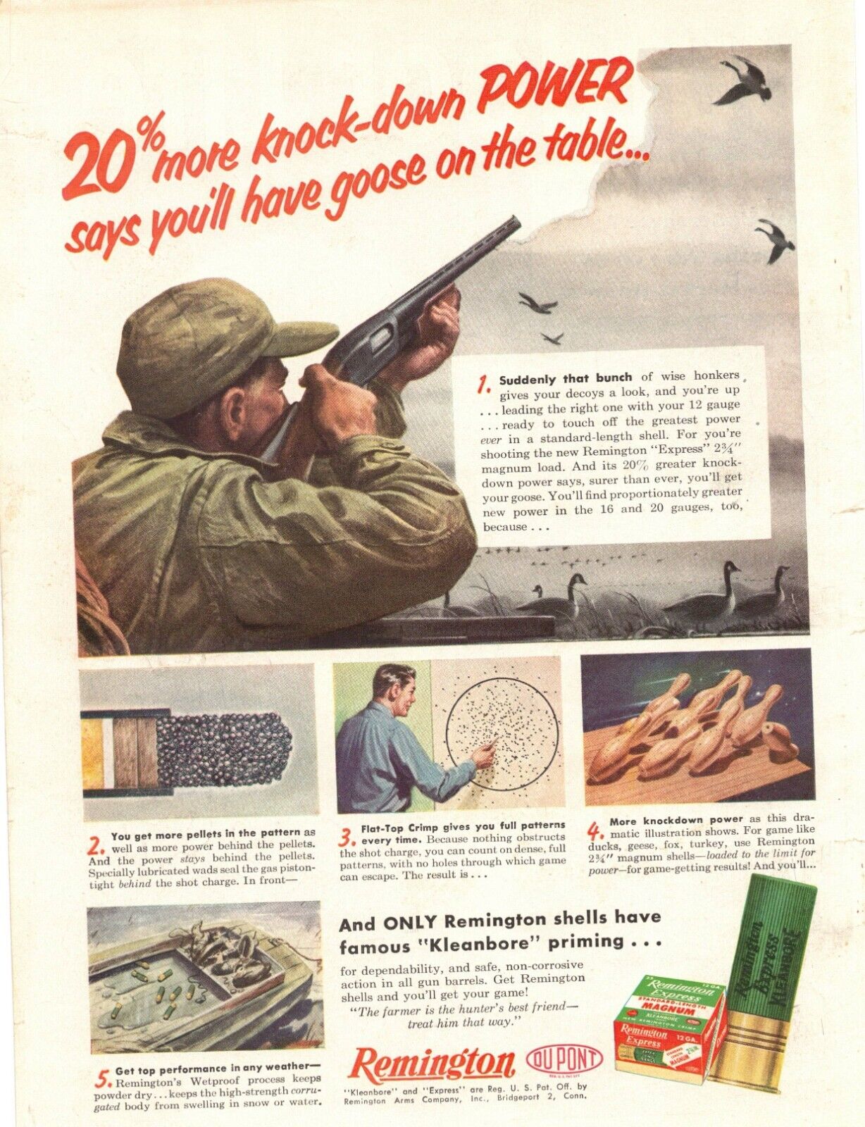 Vtg Print Ad 1950s 1956 Remington DuPont Hunting Duck Ammo Magnum Pellet