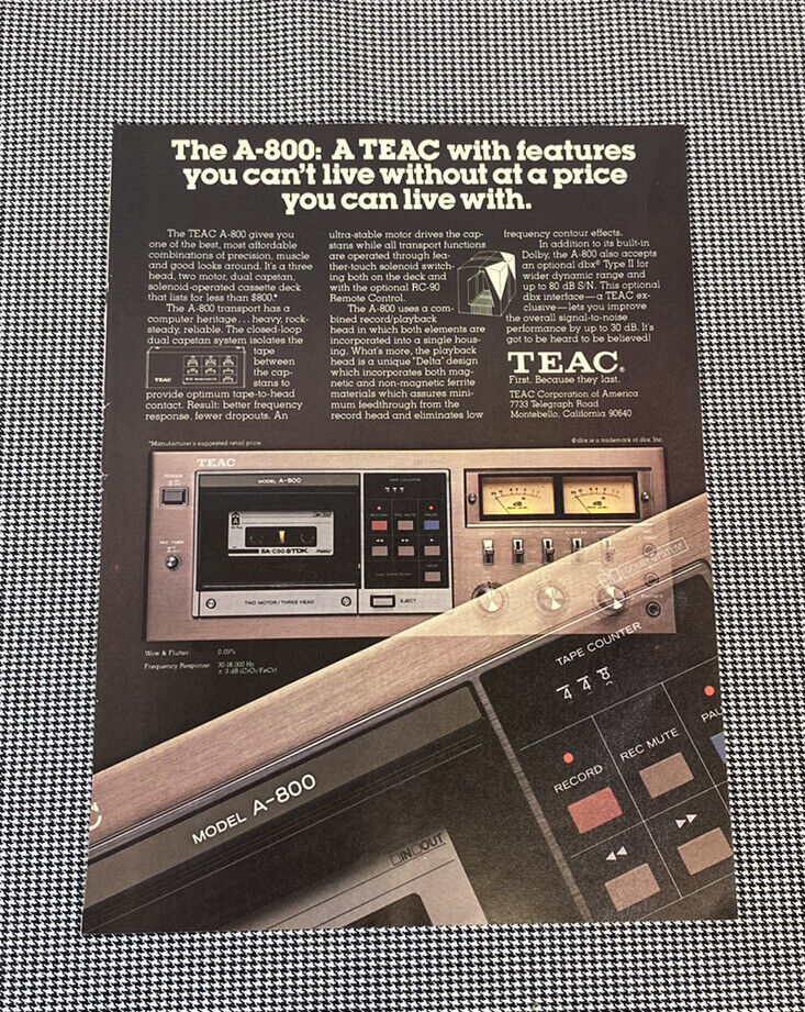 TEAC MODEL A-800 CASSETTE DECK ORIGINAL ADVERTISEMENT 1978 AUDIO REVIEW J0428