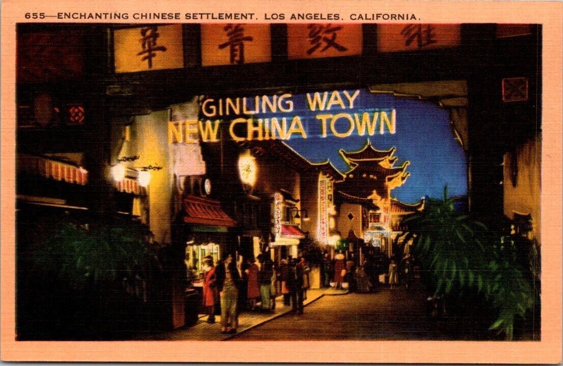 Los Angeles CA, China Town, Ginling Way, California Vintage Postcard Unposted