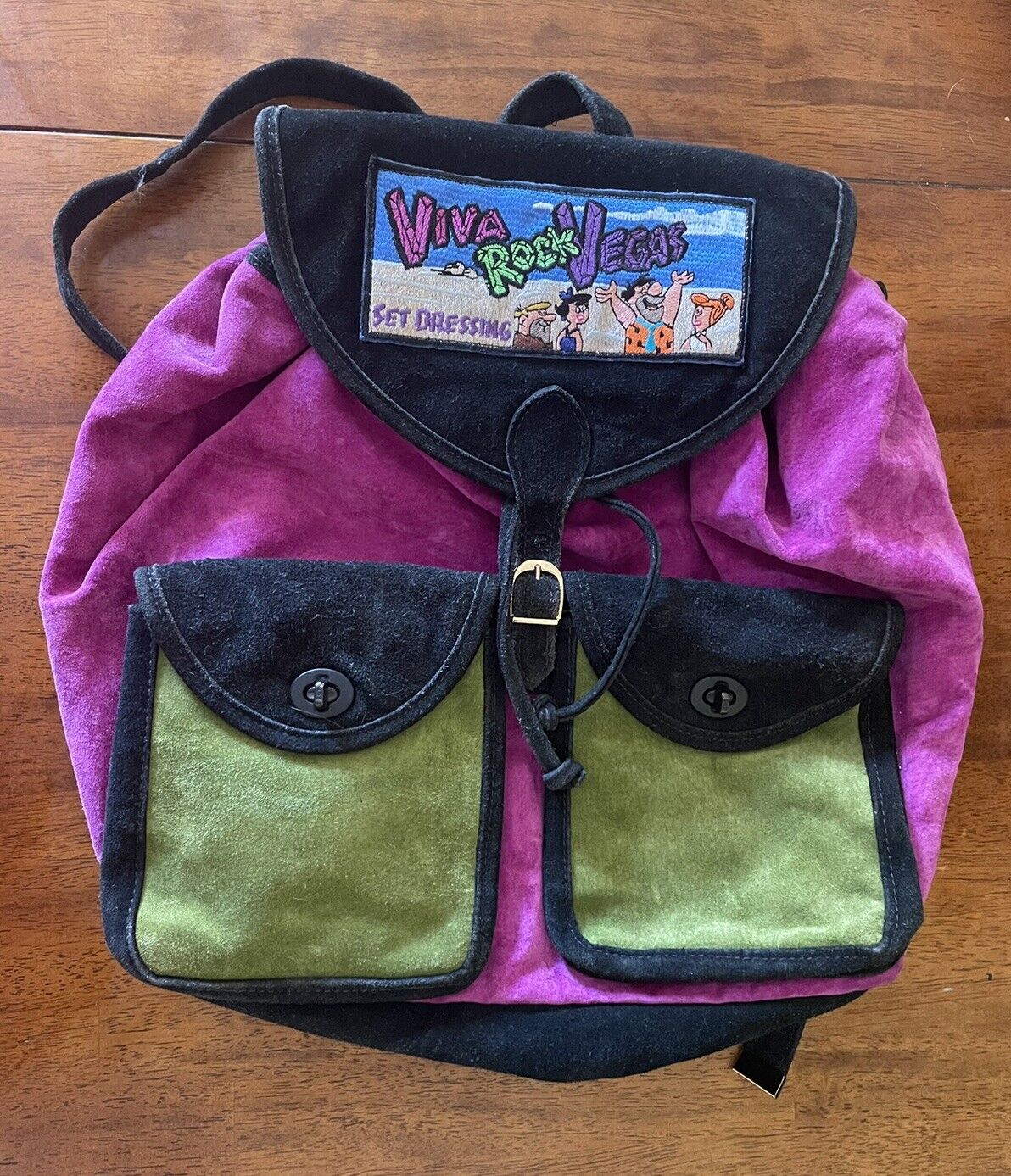 Vintage Suede Viva Rock Vegas The Flintstones Set Designers Gifts Backpack RARE