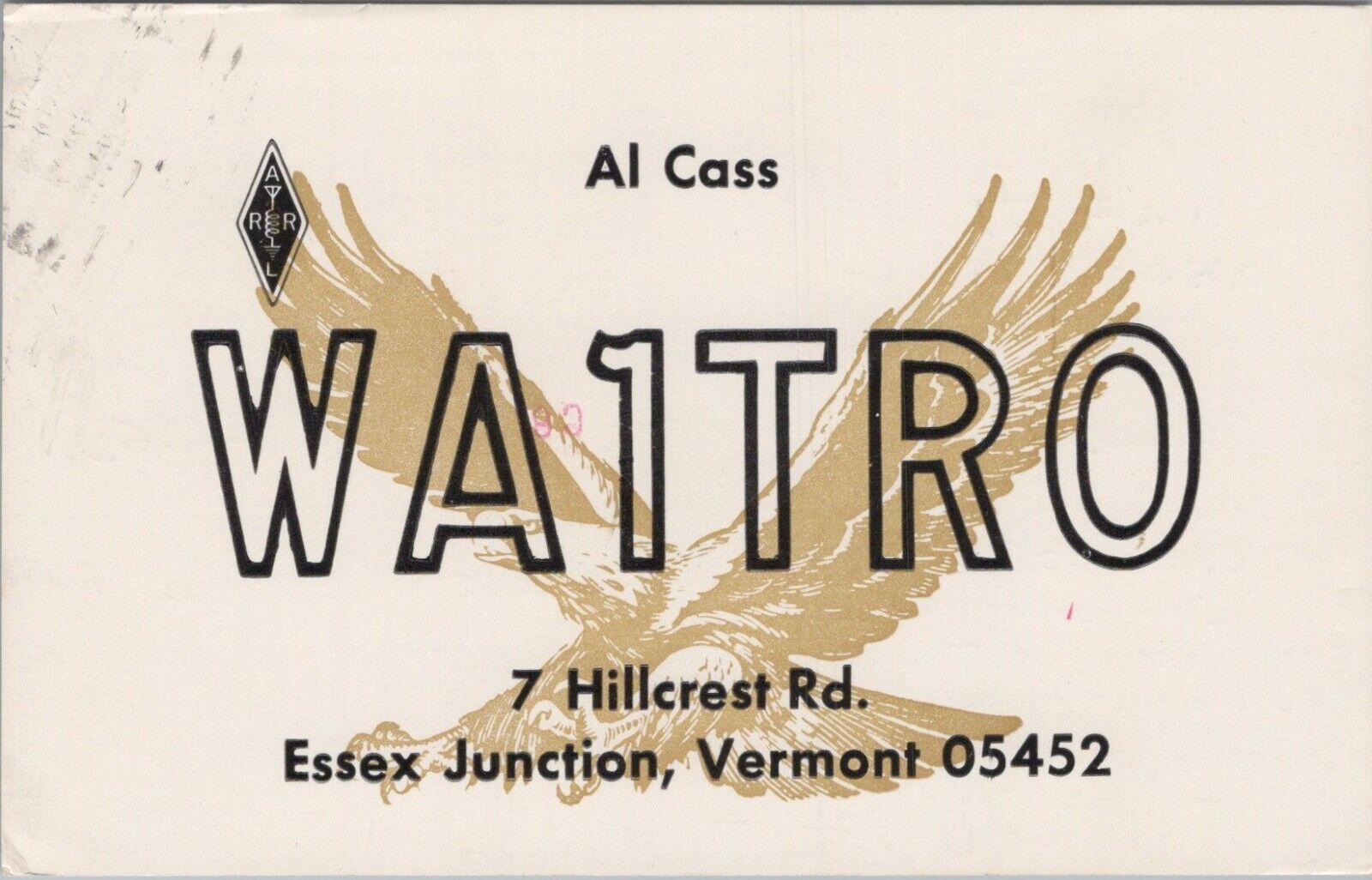amateur ham radio QSL postcard WA1TRO Al Cass 1977 Essex Junction Vermont
