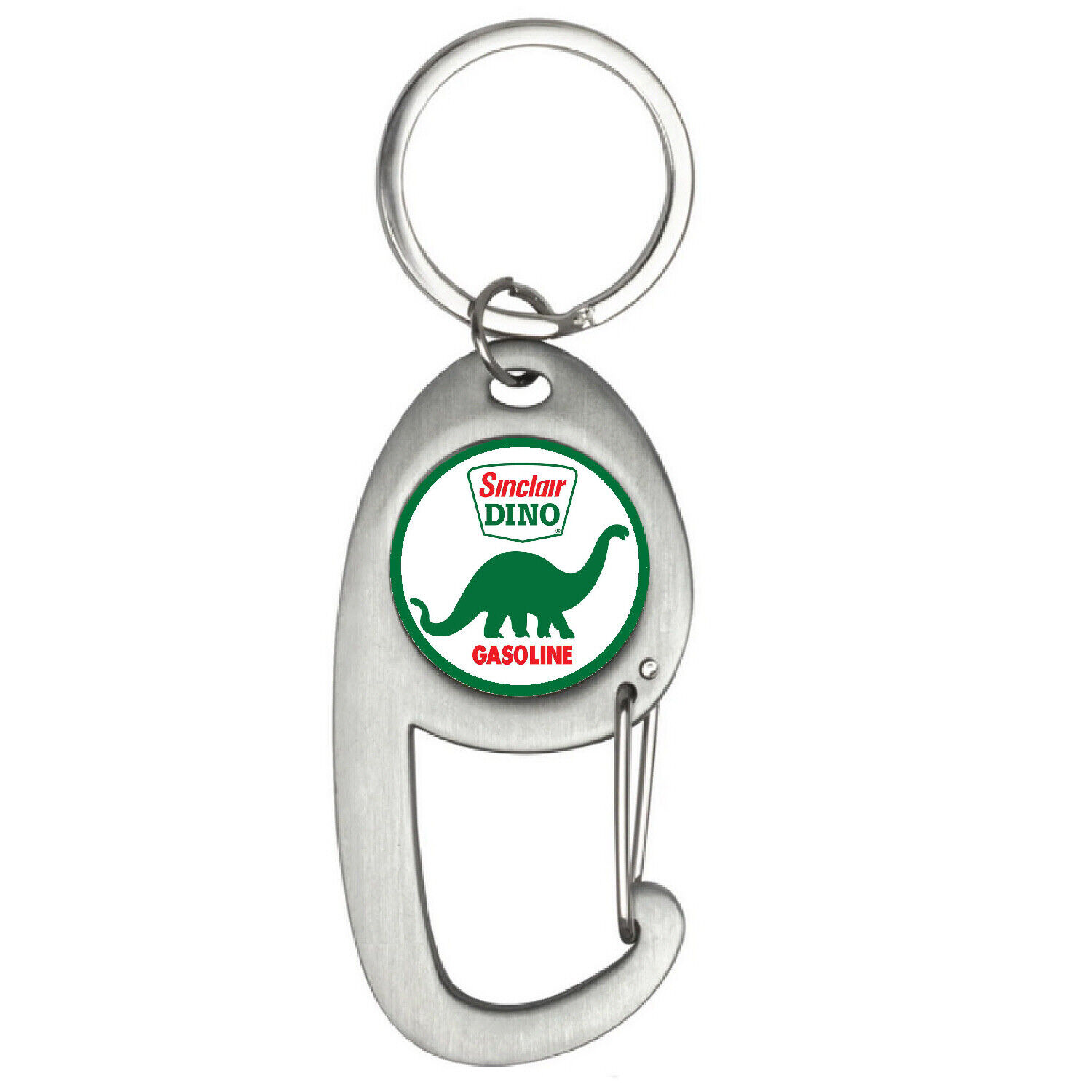 Sinclair Gasoline and Oil Dino Premium Brushed Silver Carabiner Keychain