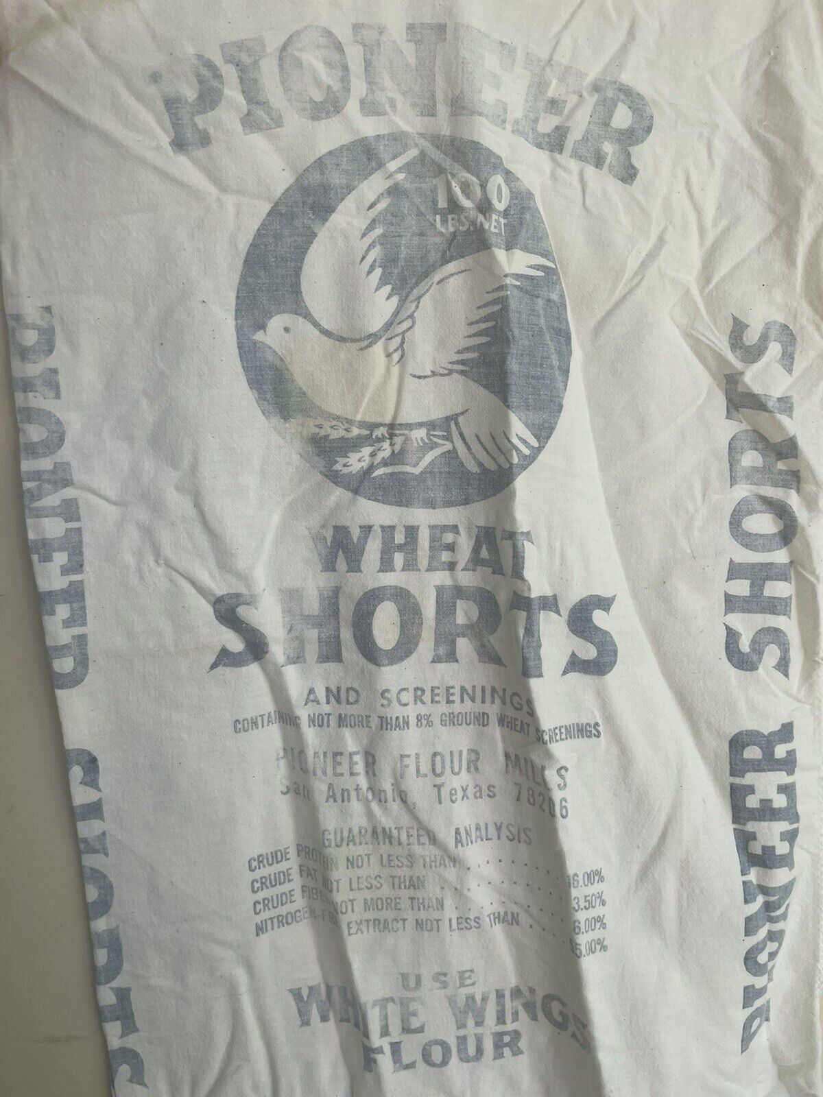 Vintage Pioneer Flour Mills San Antonio Wheat Shorts Sack Bag