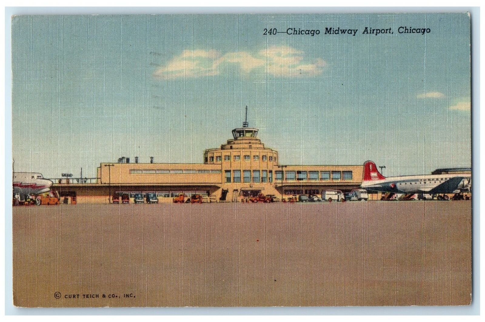 1953 Chicago Midway Airport Largest Traffic Volume Tower Control IL Postcard