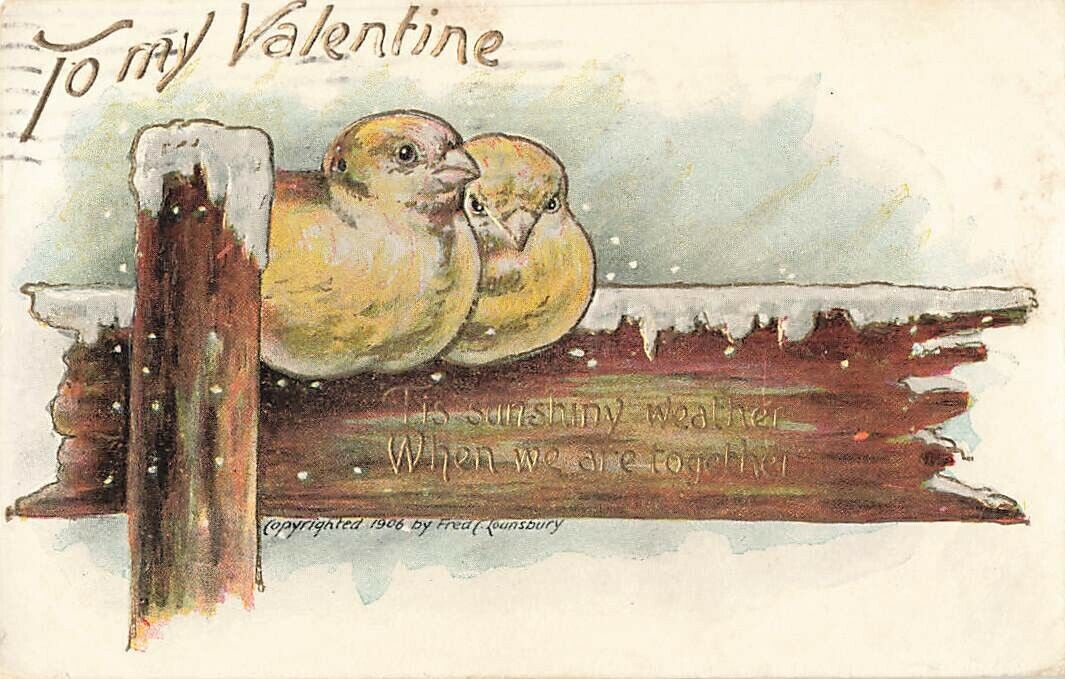 c1905 Fred Lounsbury Cute Chicks Nestling Snow Valentines Day  P391