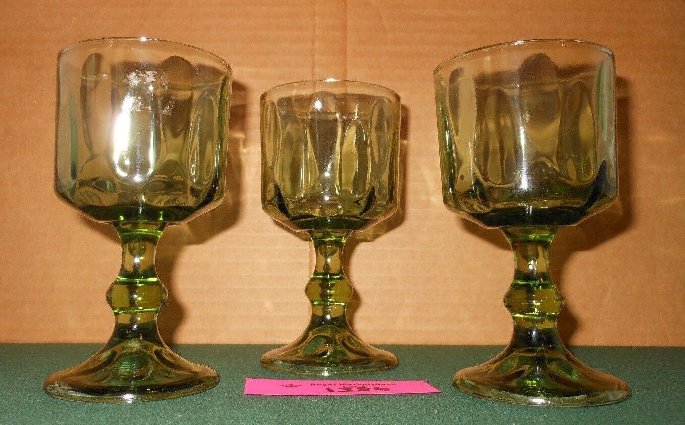 3 Vintage Green Glass Wine Cordial GOBLETS Textured