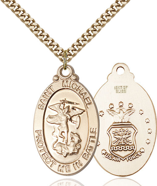 14K Gold Filled St Michael Air Force Military Soldier Catholic Medal Necklace