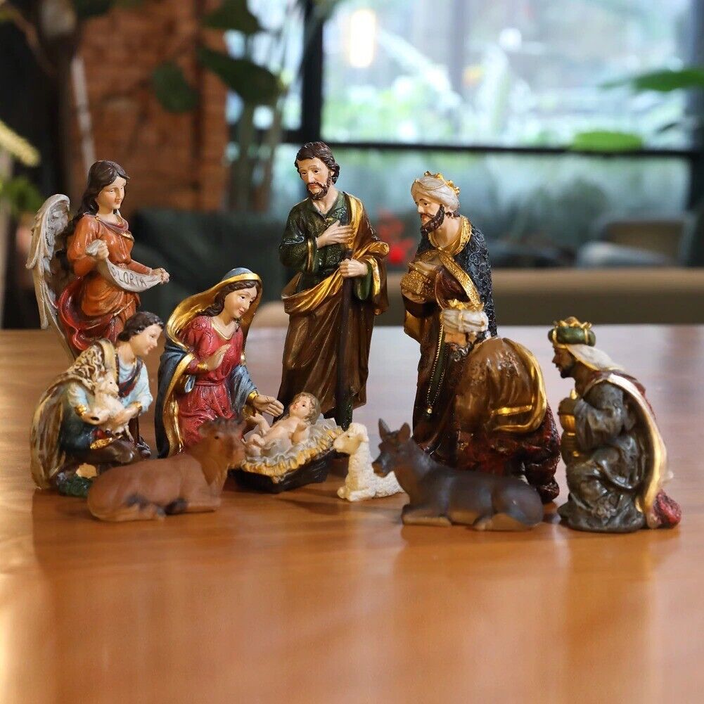 Zayton Statue Nativity Scene Set Baby Jesus Manger Christmas Miniatures Ornament