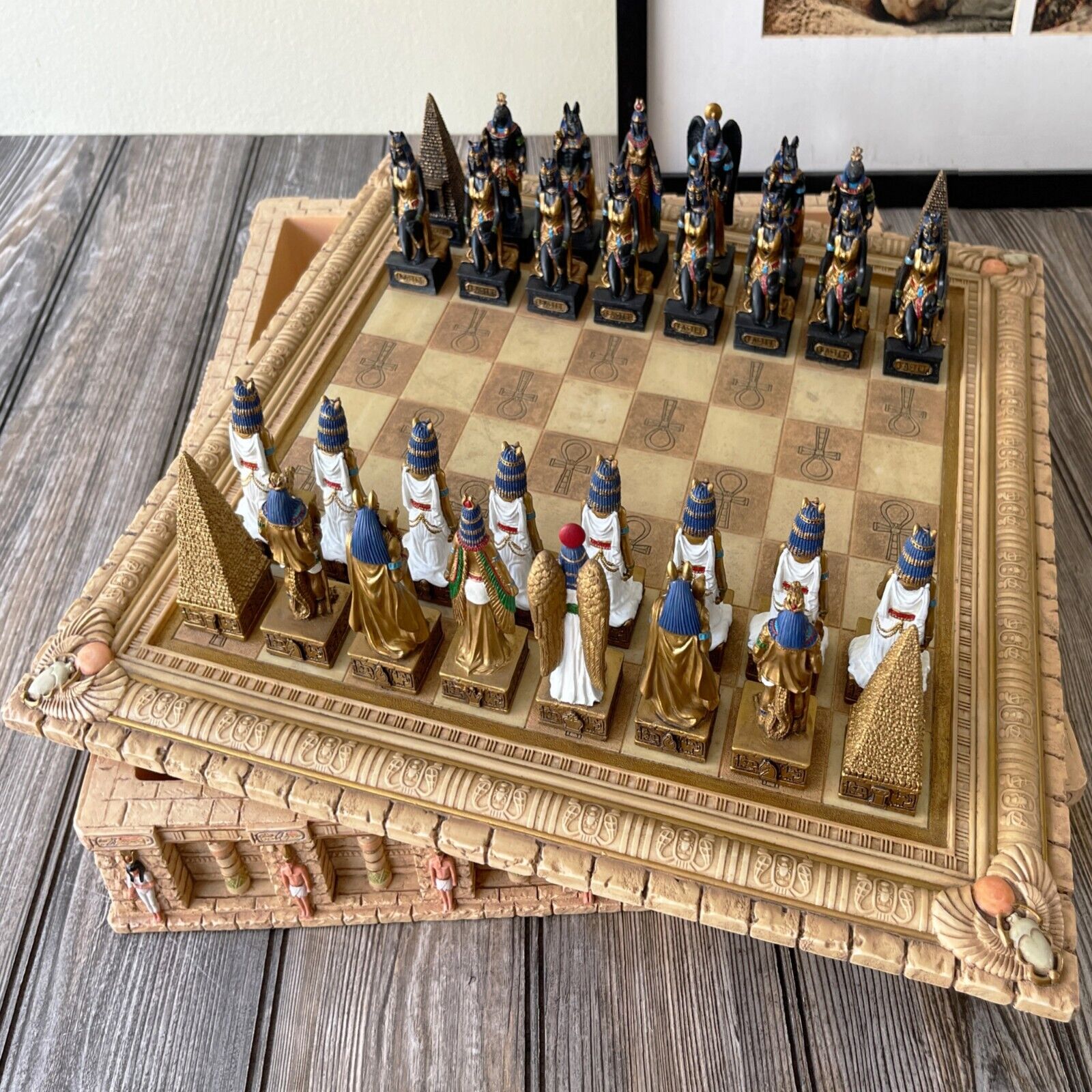 Custom Made Egyptian Goods Home Game Chess Set With Ankh Battlefield Board Gift