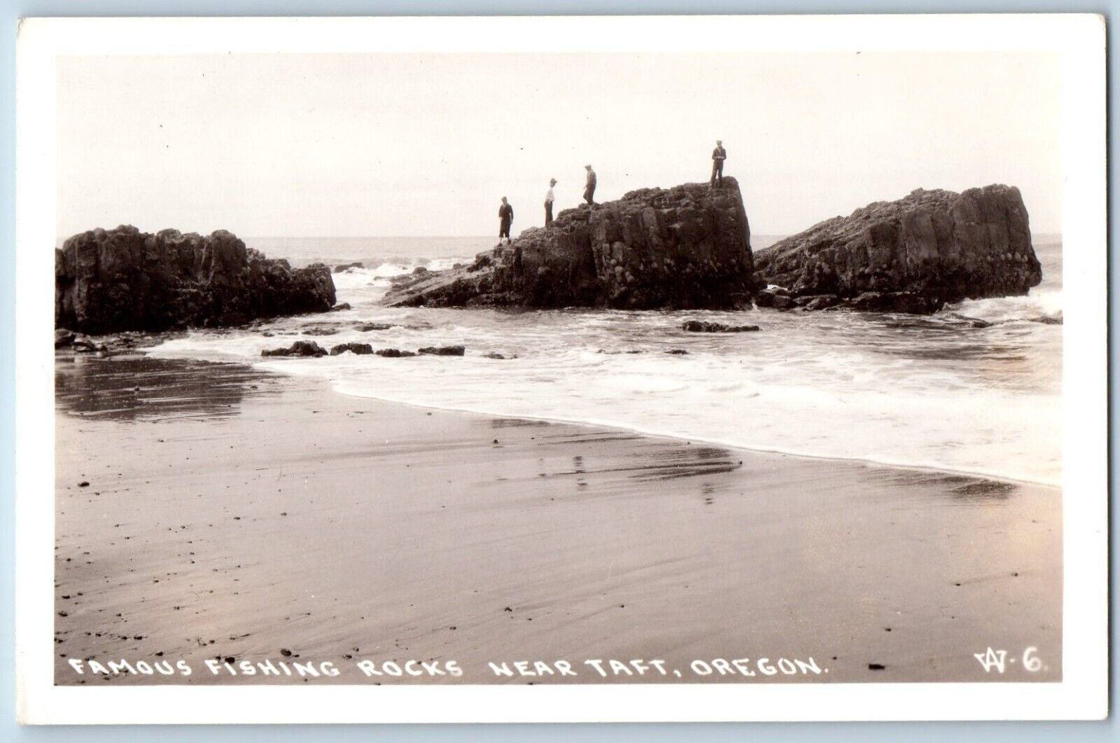 Taft Oregon OR Postcard RPPC Photo Famous Fishing Rocks c1940's Vintage