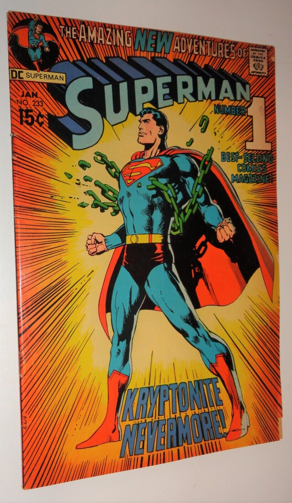 SUPER-MAN #233 CLASSIC NEAL ADAMS KRYPTO COVER 1971 F/VF CHIP BOTTOM RIGHT