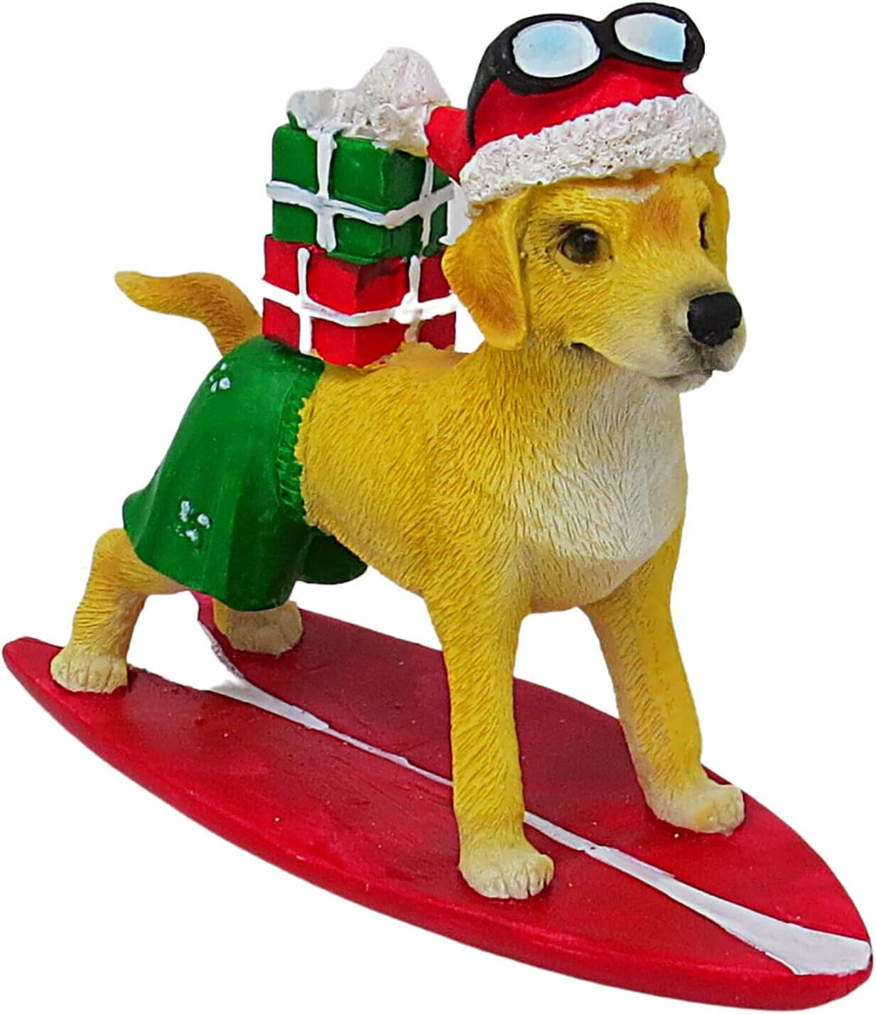 Surfing Golden Retriever Dog Figurine with Santa Hat Delivering