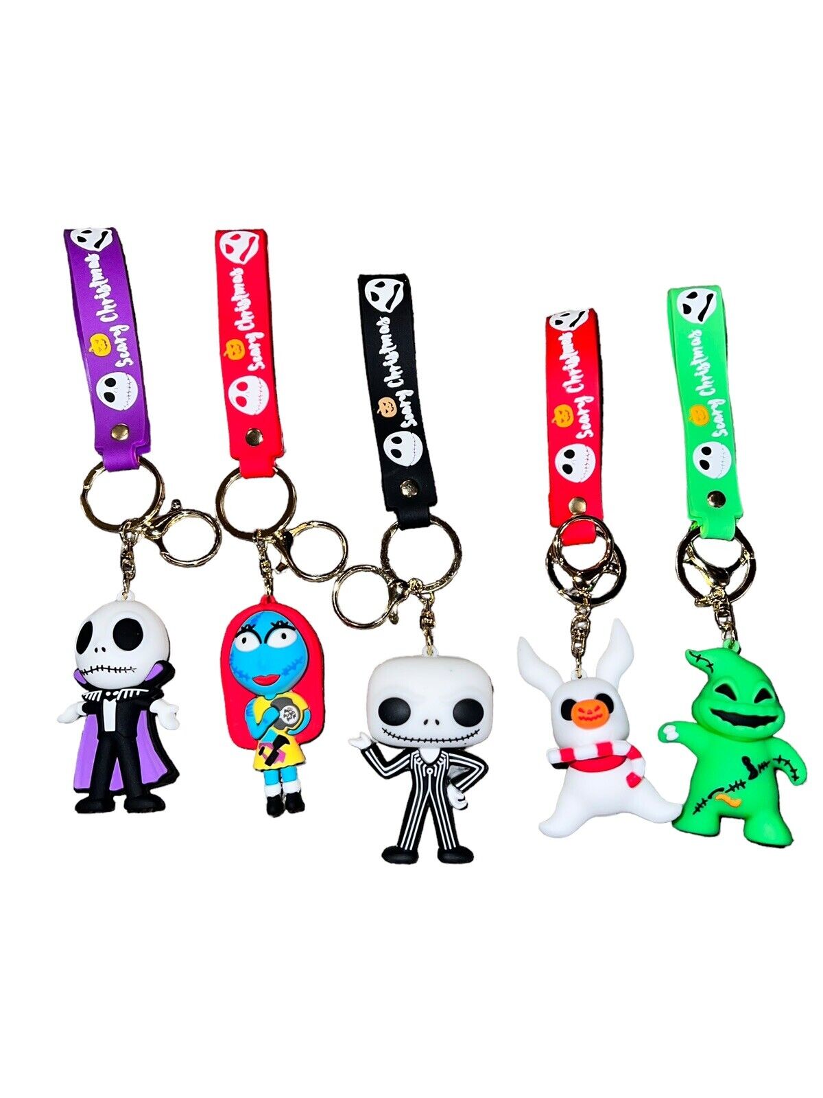 5pc set  PVC 3D W/ Silicone Wristlet THE NIGHTMARE BEFORE CHRISTMAS KEYCHAIN LOT