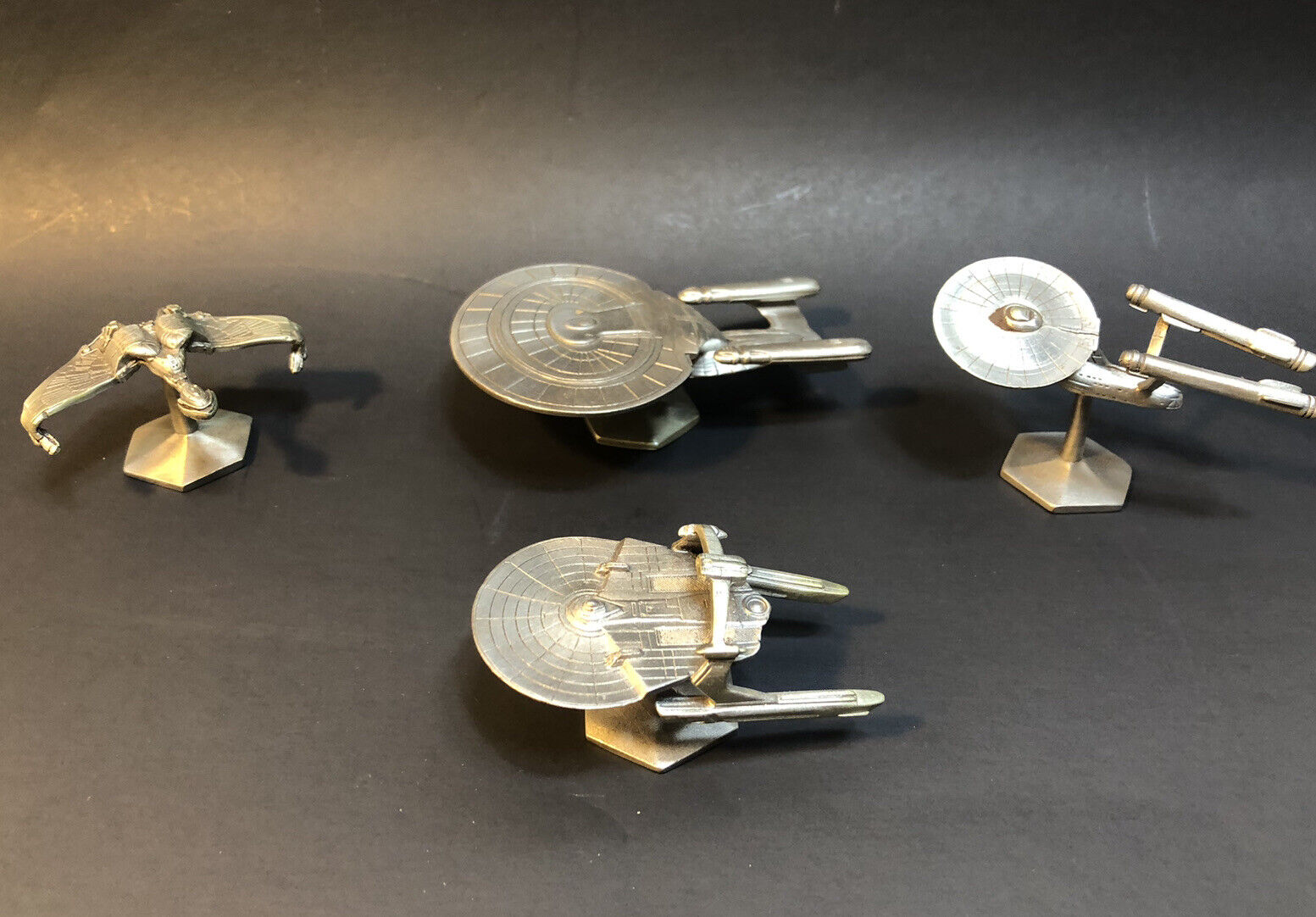 4 Vtg 91/92 Radcliffe Star Trek Pewter Space Crafts USS Enterprise Klingon +