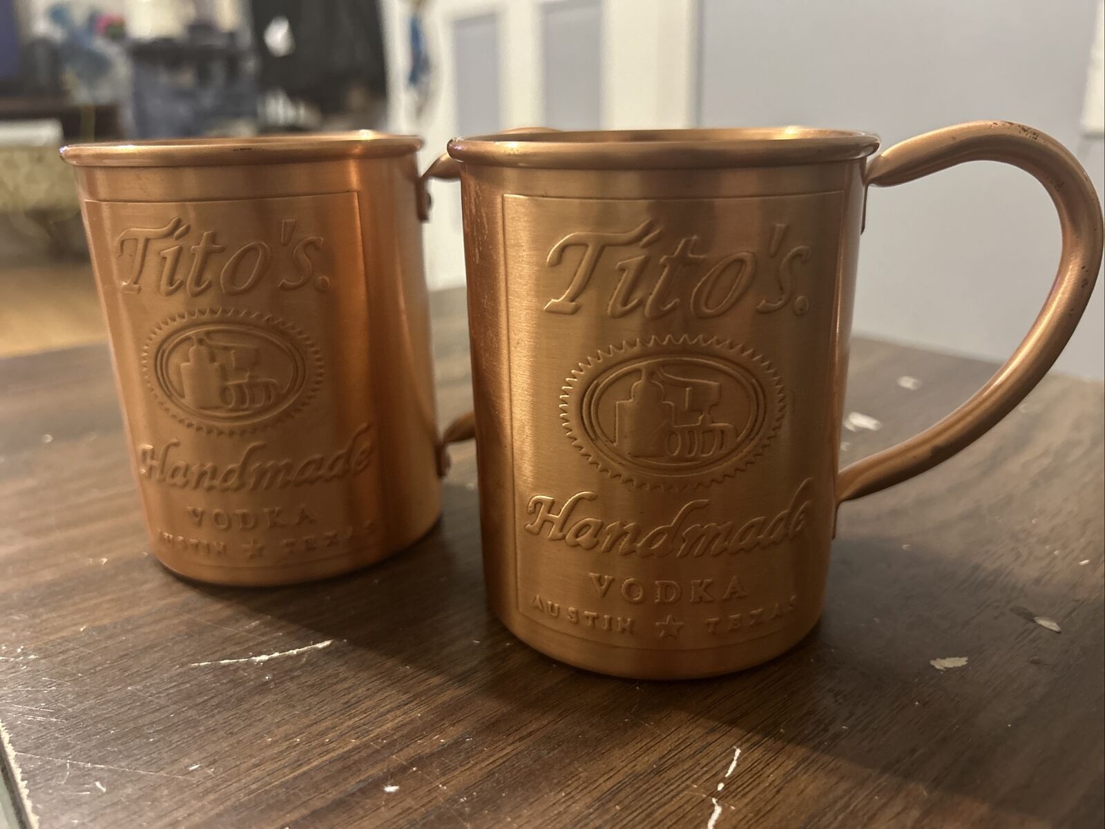 2 Tito\'s Handmade Vodka Copper Mug Moscow Mule Cups Heavy Duty Engraved
