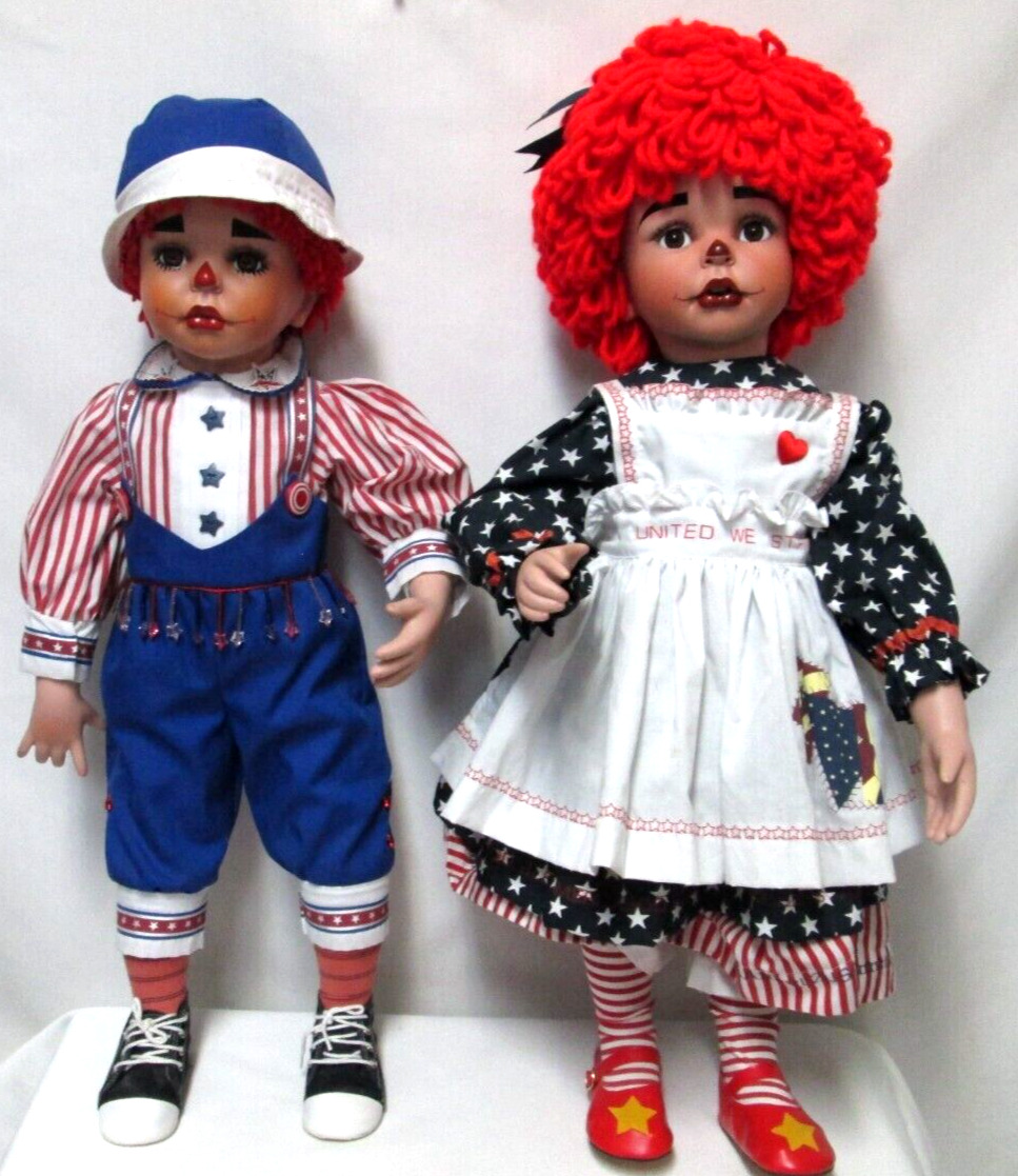 Kelly Rubert Patriotic twin Boy Girl Set 2 porcelain fabric dolls 24\