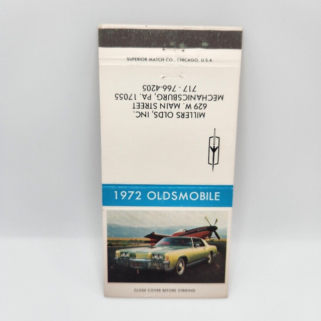 Vintage Matchbook 1972 Oldsmobile Toronado Miller's Olds Mechanicsburg Pennsylva