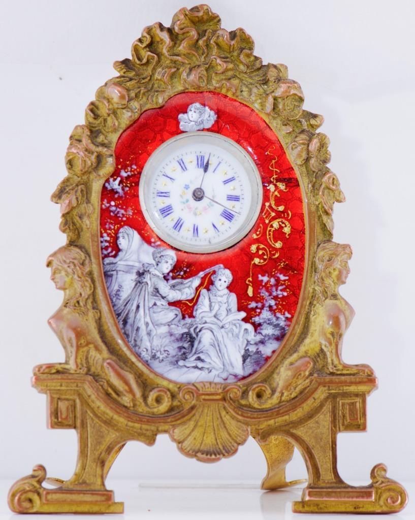 Antique Empire Royal Tsar\'s Estate Presentation Desk Clock Hand Painted Enamel