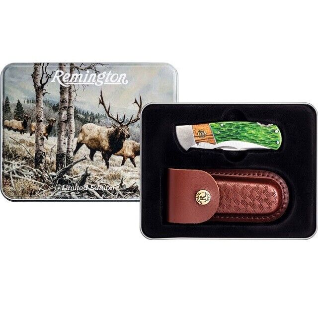 Remington R15718 Elk Folding Knife and Seath Collector\'s Tin Set