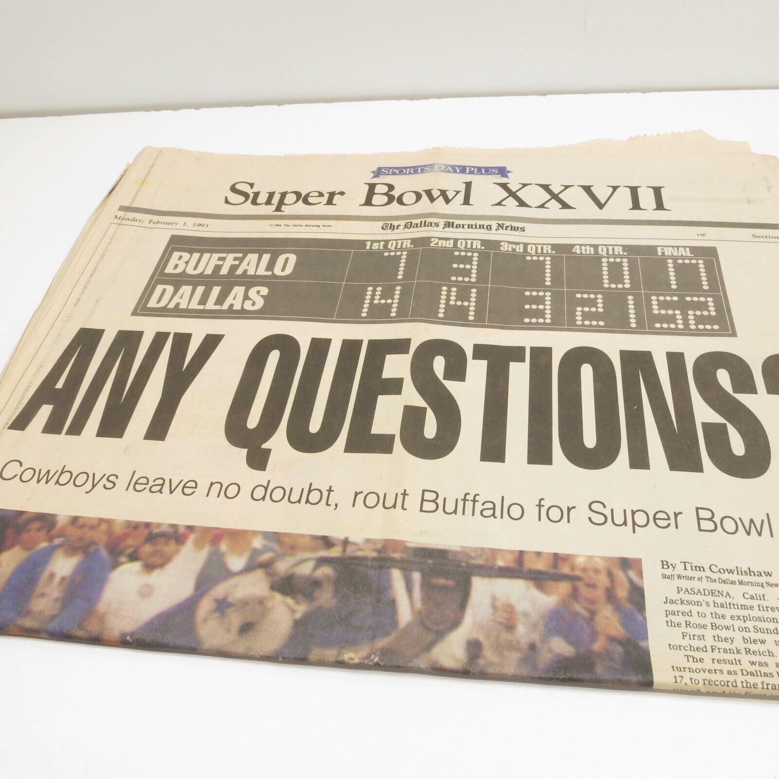 The Dallas Morning News February 1 1993 Dallas Cowboys Super Bowl 27 Champions