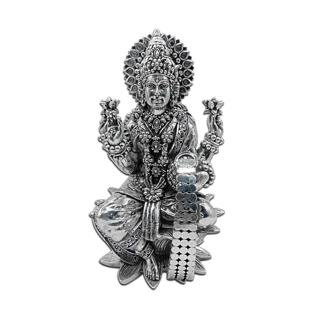 Indian Traditional 92.5 Silver Laxmiji Murti LotusFor Puja & Gifting 168gm