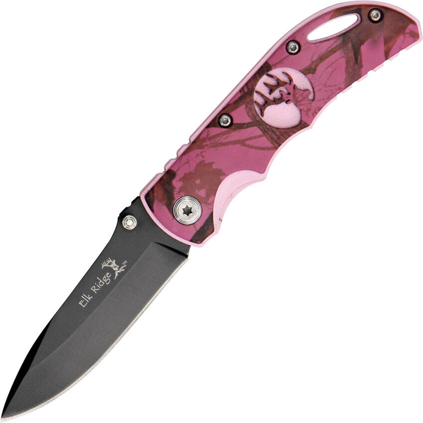 Elk Ridge Pink Camo Black Stainless Ladies Womens Folding Pocket Knife 134PC
